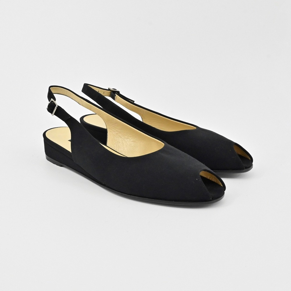 Bruno Magli Slingback Flats Womens Size 6.5B Black Peep Toe Fabric Quiet Luxury
